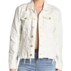 BLANKNYC Sharkbite Frayed Hem White Denim Jacket 